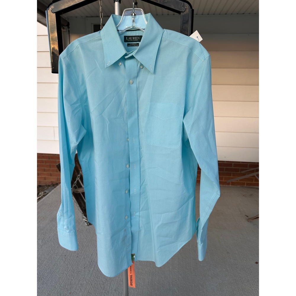 Ralph Lauren Men Classic Fit‎  Non Iron Dress Shirt Aqua Gingham 15 1/2 34 35